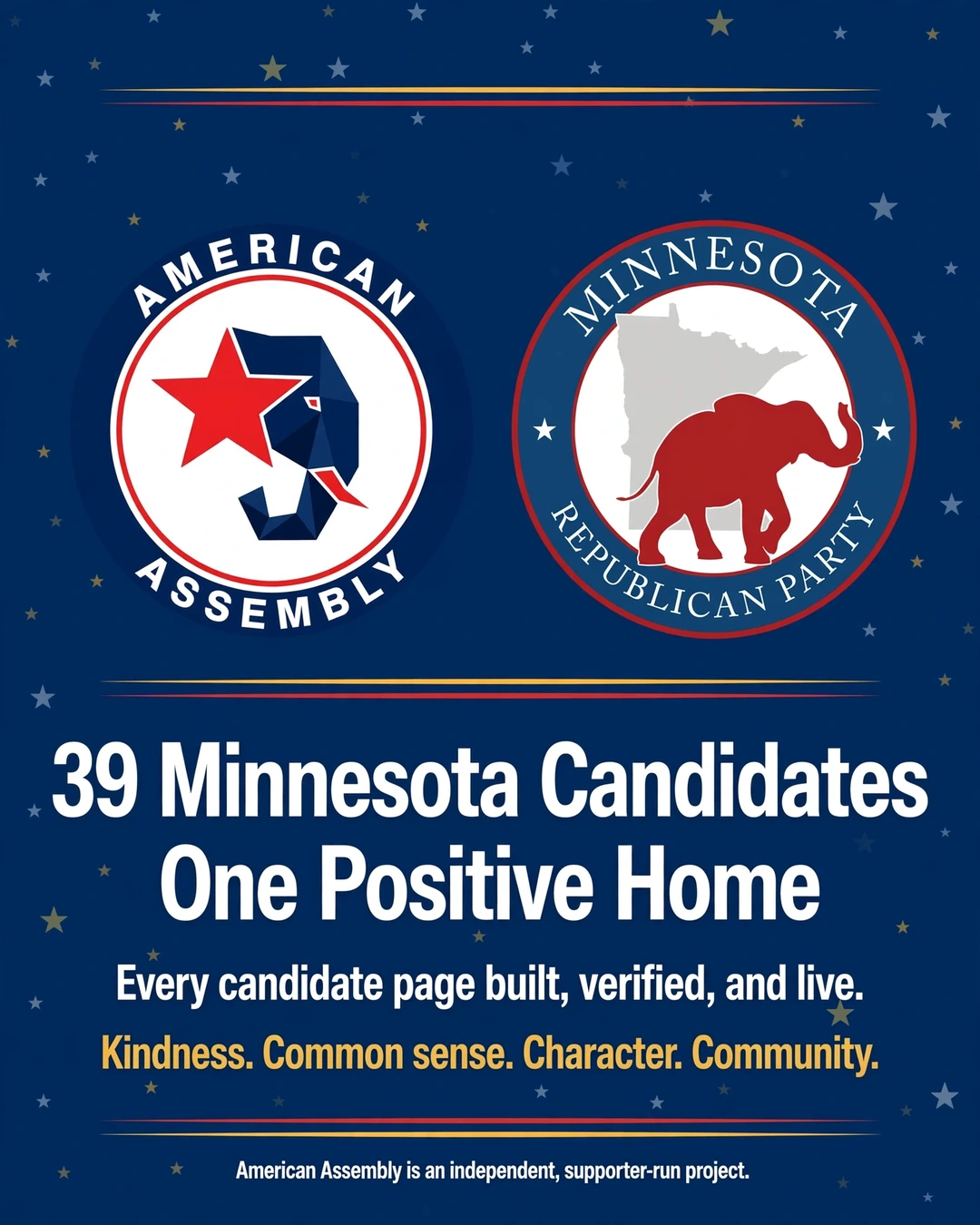 Graphic: 39 Minnesota candidates, one positive home, with American Assembly and Minnesota Republican Party marks